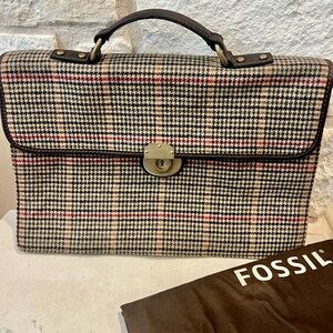 Fossil Men's Houndstooth Briefcase in Brown and Black